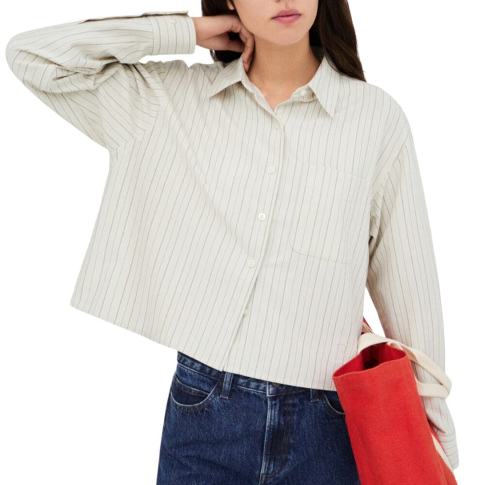 UNIQLO x JW Anderson Oxford Boxy Cropped Shirt, Pin-Stripe, White, Green X-Large